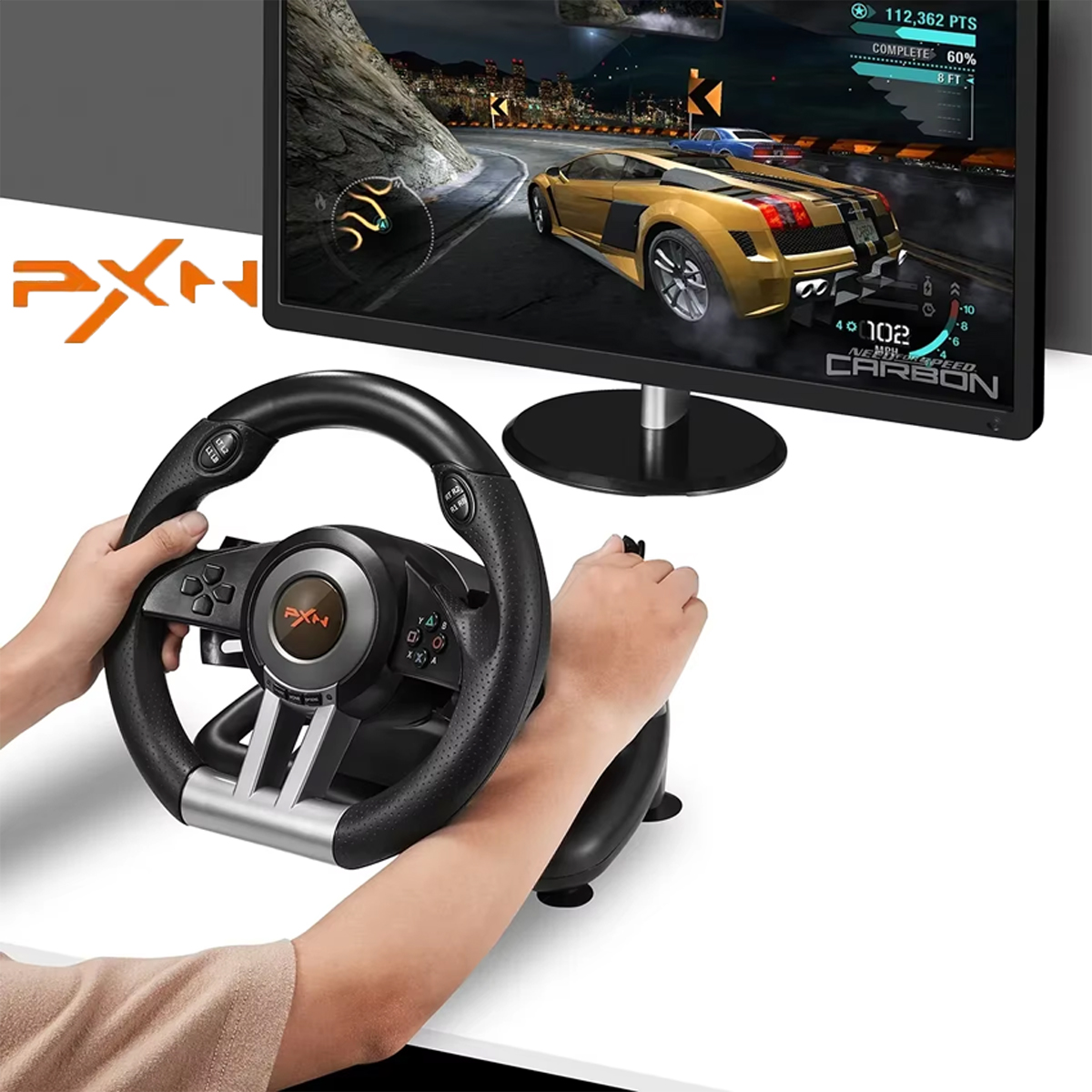 Pc Gaming Entry - พวงมาลัยรถแข่ง PXN V3, ใช้ได้กับพีซี, 180 องศา