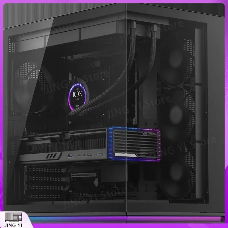 Pc Gaming Water Cooling - เคสคอมพิวเตอร์เกมมิ่ง ATX Mid Tower ดีไซน์ตู้ปลาแบบสองช่อง แผงด้านข้างกระจกนิรภัย